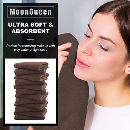 MOONQUEEN Microfiber Facial Cloths Fast Drying Washcloth 12 Pack - Premium Soft Makeup Remover Cloths - Wood Brown - color: Wood Brown, size: 12x12 Inch (Pack of 12)