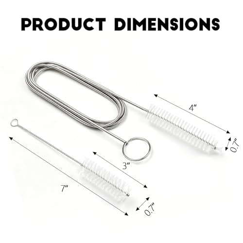2PCS Flexible Long Drain Brush, 78 Inch Nylon Stainless Steel Tube Cleaning Brush, Slim Long Hose Pipe Cleaning Tool for Auto Sunroof Drain Hole, Car Fridge, Kitchen Sink (Single End-White) - color: Single End-white