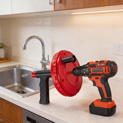 20FT Drain Auger Plumbing Snake Drain Hair Clog Removal Tool drain snake clog removal hair removel | Use Manually or Powered for Bathtub Drain, Bathroom Sink, Kitchen Cleaning with Gloves(20ft/6M-Red) - color: Drain Auger-Red, style: 20ft/6M Stainless Ste
