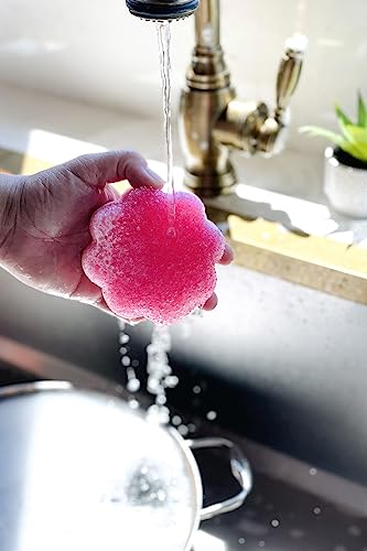 Bright Box Kitchen Scrub + Wipe Ergo Scrubber Sponge Scratch Free Rinse Clean Long Lasting, 1ct Pink