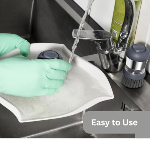 Steel Soap Dispensing Palm Brush - Pack of 2 - Kitchen Dish Scrub Brush