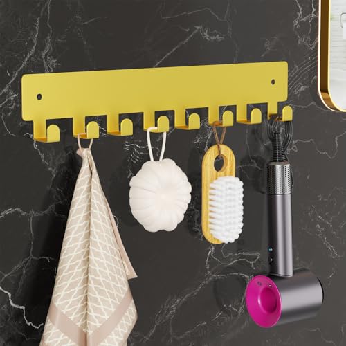 pickpiff Key Holder Wall Mount, Adhesive Key Rack with 8 Hooks Hanger for Car Key Ring, Metal Key Chain Organizer, Gold 1 Pack - color: Gold
