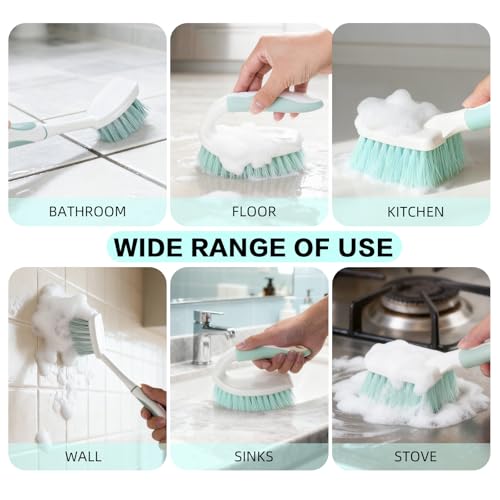 3 Pack Bathroom Scrub Brush Set, Heavy-Duty Scrub Brushes for Cleaning Floor, Green Scrubbing Brush with Non-Slip Handle and Stiff Bristles for Bathtub, Tub, Tile, Gap, Kitchen, Sink