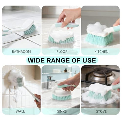 3 Pack Bathroom Scrub Brush Set, Heavy-Duty Scrub Brushes for Cleaning Floor, Green Scrubbing Brush with Non-Slip Handle and Stiff Bristles for Bathtub, Tub, Tile, Gap, Kitchen, Sink