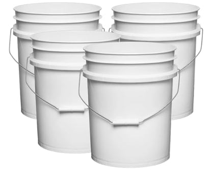 House Naturals 5 Gallon Premium HPDE Plastic Bucket - Made in USA Food Grade Storage Container, BPA Free All Purpose Pail (4, White) - color: White