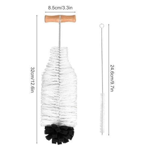 2pcs Water Bottle Cleaning Brush Set, Long Wooden Handle Brush with Straw Cleaner Water Bottle Cleaning Kit for Stanley Cup Tumblers Travel Mugs & Other Bottles