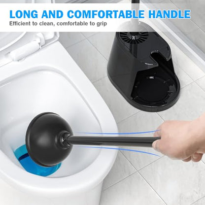 Toilet Plunger and Brush Set, Silicone Bowl Brush and Heavy Duty Toilet Plunger with Ventilated Holder, 2-in-1 Toilet Brush and Plunger Combo for 5.3-inch Toilet Drain Bathroom Deeply Cleaning (Black) - color: Black01