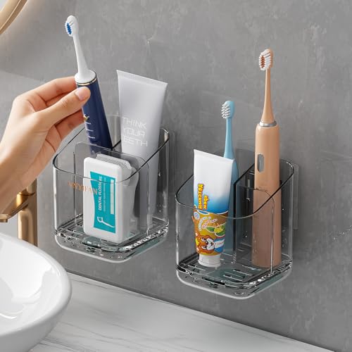 Toothbrush Holders for Bathrooms, 3 Slots Detachable Electric Toothbrush Holder Wall Mounted with Divider, Removable Tooth Brush and Toothpaste Holder Organizer for Bathroom/Kitchen/Office - color: Grey*2