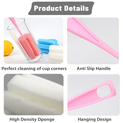 Bottle Brush Sponge 8PCS Cup Washer Brush Long Handle Cleaner Brush for Baby Bottle Glasswares Mugs Cups Kitchen Clean (8 PCS) - color: 8pcs