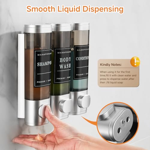 Shampoo and Conditioner Dispenser,Shower Dispenser 3 Chamber No Drill Wall-Mounted Shampoo Dispenser for Shower Wall Mounted Shower Soap Dispenser for Bathroom Hotel Large Capacity,Light Silver - color: Light Silver 3 Chamber