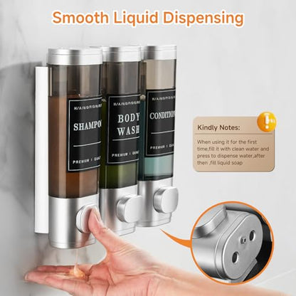 Shampoo and Conditioner Dispenser,Shower Dispenser 3 Chamber No Drill Wall-Mounted Shampoo Dispenser for Shower Wall Mounted Shower Soap Dispenser for Bathroom Hotel Large Capacity,Light Silver - color: Light Silver 3 Chamber