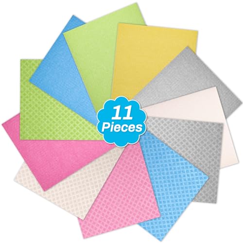 Lucomb 11 Pack Swedish Dish Cloths for Kitchen, Highly Absorbent Reusable Dishcloth Towels Cellulose Sponge Kitchen Rags for Drying Dishes Wiping Surfaces, Dishwasher Safe - color: Swedish Dish Cloths Multicolor