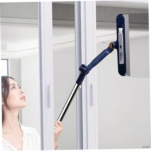 Window Squeegee with Extension Pole, Adjustable Telescopic Window Cleaner Tool with 180° Rotating Head Scrubber and Squeegee for Indoor Outdoor