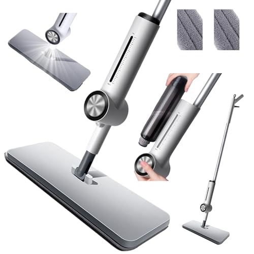 Spray Mop with Microfiber Cleaning Pads, Paddle Brush, 360° Swivel Head, and 250 mL Refillable Bottle, Deep Floor Bathroom, Kitchen, and Whole Home Clean, Includes Paddle Brush
