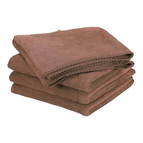 HARFINGTON 4 Pack Microfiber Cleaning Cloth, 24" x 12" Multi-Functional Cleaning Towels Reusable Absorbent Rags for Car Wash Kitchen Household Window Clean, Brown - color: Brown, size: 24" x 12"