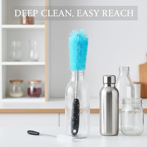 Long Handle Bottle Cleaning Brush for Narrow Neck Containers, Durable Nylon Bristles, Blue - size: 14.96 x 2.36 x 2.76 in