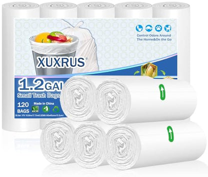 XUXRUS Small Trash Bags 1.2 Gallon - 5 Liter Waste Basket Trash Bags Bathroom Garbage Bags for Toilet,Office,120 Count,White - style: 5 Liter-White-120 Counts