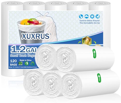 XUXRUS Small Trash Bags 1.2 Gallon - 5 Liter Waste Basket Trash Bags Bathroom Garbage Bags for Toilet,Office,120 Count,White - style: 5 Liter-White-120 Counts