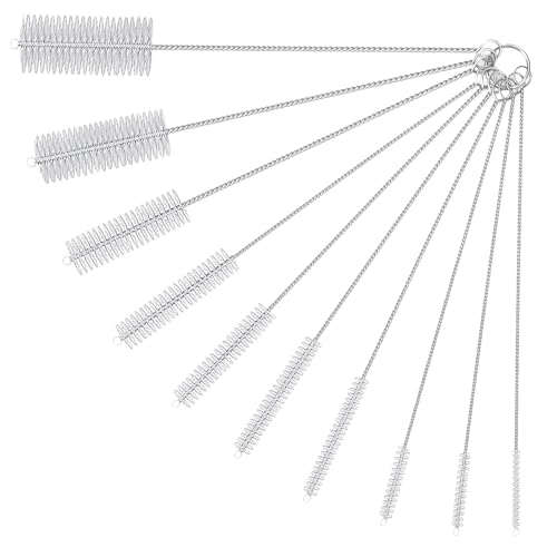 10 Pack Reusable Straw Cleaner Brushes, Assorted Sizes with Extra Long Stainless Steel Handles & Flexible Nylon Bristles, Straw Brush Cleaner for Tumblers, Sippy Cups, Bottles, Pipes & Tubes (White) - size: 8.2 inch white assorted