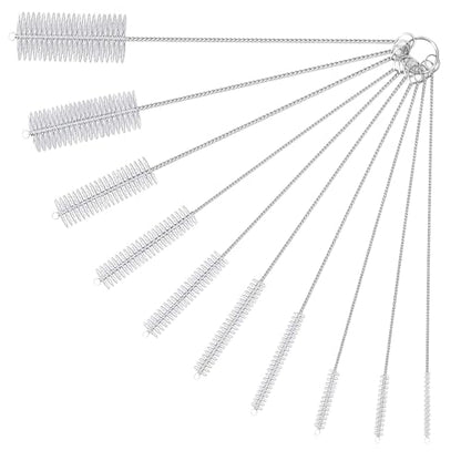 10 Pack Reusable Straw Cleaner Brushes, Assorted Sizes with Extra Long Stainless Steel Handles & Flexible Nylon Bristles, Straw Brush Cleaner for Tumblers, Sippy Cups, Bottles, Pipes & Tubes (White) - size: 8.2 inch white assorted