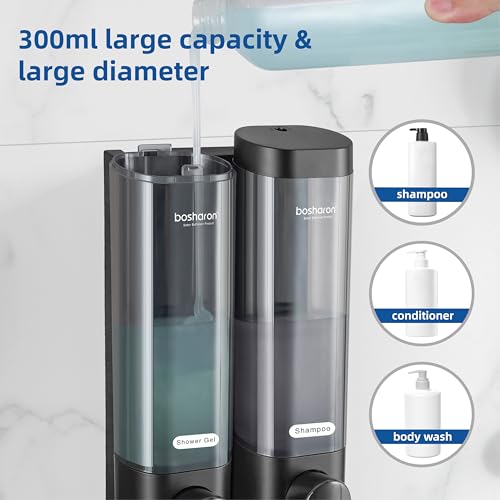 2 in 1 Shower Soap Dispenser, 2×300 ml Chamber Shampoo and Conditioner Dispenser Shampoo Dispenser for Shower Wall Mounted Shower Pump Soap Dispenser for Bathroom Kitchen (2 Chamber+Black) - color: 2 Chamber+black