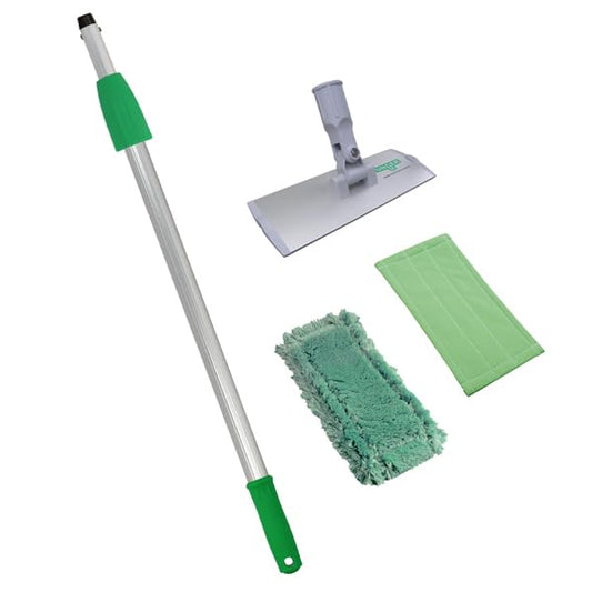 Unger Commercial SpeedClean Starter Kit - Complete Indoor Window Cleaning System with 2 Microfiber Pads and 4 ft Telescopic Pole - WNK04