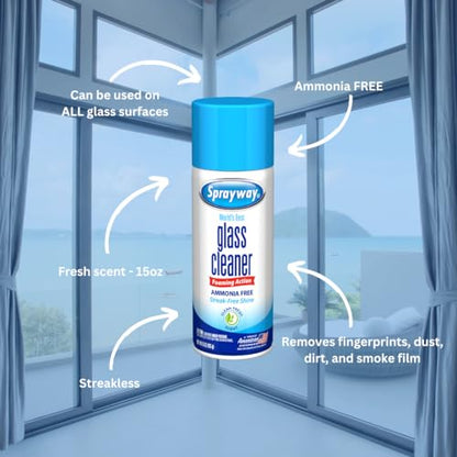 Sprayway Ammonia-Free Glass Cleaner, Foaming Action - Streakless Shine, 15 Ounce (Pack of 1)