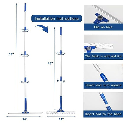 Window Shower Squeegee with 2 Pads Microfiber Scrubber, 14" Rubber Scrubber Squeegee with 59" Long Aluminum Handle for Window, Shower Glass Door, Mirror Cleaning