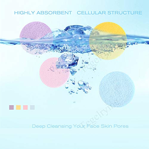 Facial Sponge Compressed,60 Pcs PVA Professional Makeup Removal Wash Round Face Sponges Spa Pads Exfoliating Cleansing for Women,Yellow,Pink,Blue,Purple - color: Yellow,Blue,Purple,Pink