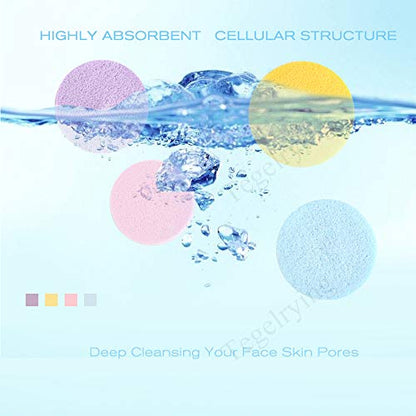 Facial Sponge Compressed,60 Pcs PVA Professional Makeup Removal Wash Round Face Sponges Spa Pads Exfoliating Cleansing for Women,Yellow,Pink,Blue,Purple - color: Yellow,Blue,Purple,Pink