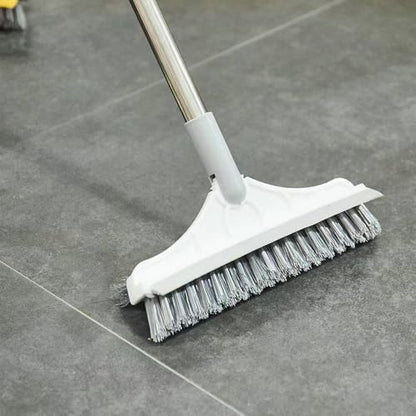 2 in 1 Cleaning Floor Scrub Brush Floor Brush Scrubber New Upgraded 53.5" Long Handle Grout Brush Scrape V-Shape Stiff Bristle Cleaning Brush with Squeegee 120°Rotating Tile Brush for Bathroom - color: White
