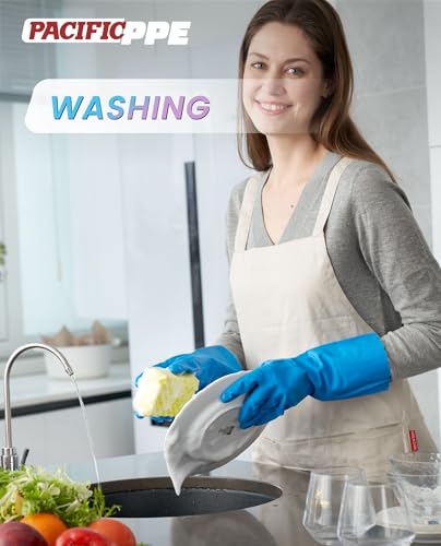 PACIFIC PPE 2 Pairs Dishwashing Cleaning Gloves with Latex free, Cotton lining, Kitchen Gloves (Purple+Blue, Medium) - color: Purple+blue, size: Medium (Pack of 2)