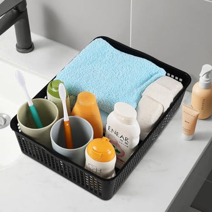 6 Pack A4 Size Shallow Plastic Storage Baskets, Black | Classroom Desktop Paper File Letter Organizer Basket Tray