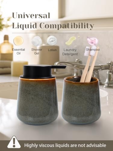 INGOFIN Ceramic Lotion Dispenser - 12 oz Refillable Hand Soap Dispenser Bathroom, Modern Liquid Dispenser with Pump, Dish Soap Dispenser for Kitchen,Kiln-Glazed Green - color: Kiln-glazed Green-liquid