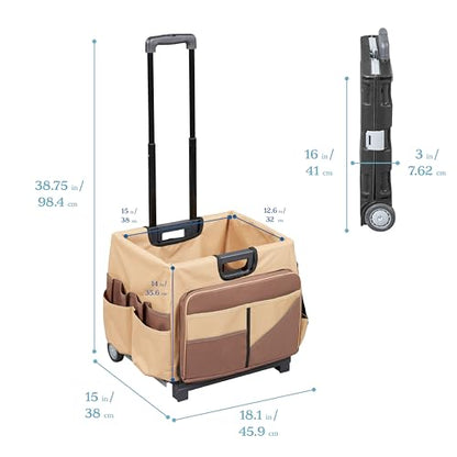 ECR4Kids Universal Rolling Cart with Canvas Organizer Bag, Mobile Storage, Dark Grey/Grey - color: Chocolate/Sand