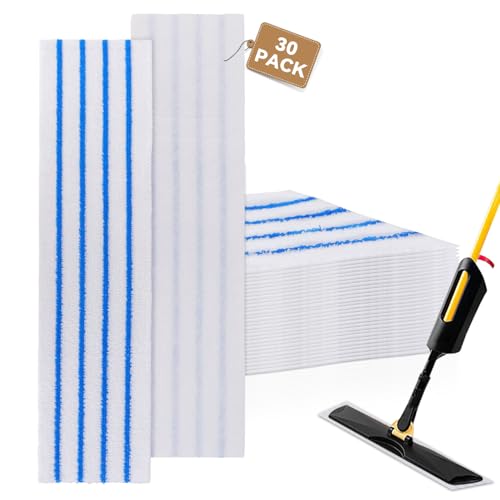 Replacement Disposable Microfiber Pad Fit for Rubbermaid Quick Connect Mop System - 30 Pack Wet & Dry Commercial Cleaning Refills with Scrubbing/Scouring Stripes Fit for Any Flat System 17 and 18 Inch - color: 18 Inch-30pack-blue&white-disposable