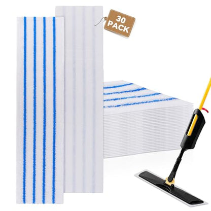 Replacement Disposable Microfiber Pad Fit for Rubbermaid Quick Connect Mop System - 30 Pack Wet & Dry Commercial Cleaning Refills with Scrubbing/Scouring Stripes Fit for Any Flat System 17 and 18 Inch - color: 18 Inch-30pack-blue&white-disposable