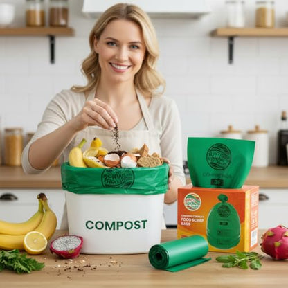 Compost Bags 3 Gallon,100 Count,Compost Food Scrap Waste Bags Fits Countertop Bin,Small Kitchen Food Scrap Waste Bags,Compost bin bags,Certified by BPI,ASTM D6400 and OK compost HOME certified - color: 3G-100count