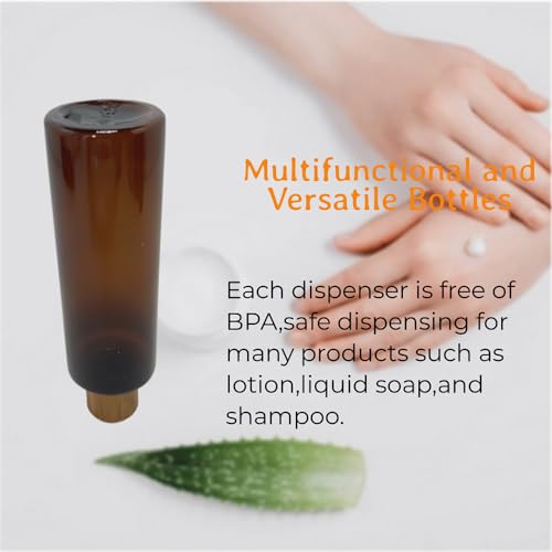 Empty Cosmetic Bottles 8oz/250ml 2 PACK With Bamboo Disc Top Flip Cap for Shampoo Lotion Liquid Soap,Cream,Refilable Plastic Squeeze Travel Size Toiletry Bottles Brown - color: Brown, size: 250ml/8oz 2Pack