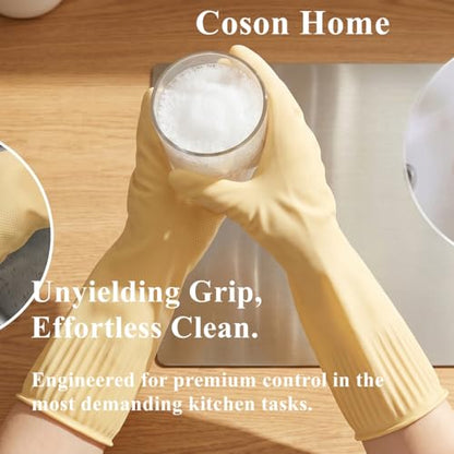 Elbow Length Long Rubber Dishwashing Household Cleaning Gloves, Reusable Full Arm Pretecting 17.8 Inches Length. - size: S: palm width: less 3"