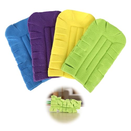 4pcs Reusable Duster Refills, 4 Color 360° Washable Heavy Duty Fleece Dusting Pads Cleaning Pads Replacement Accessories for Ceiling Fan Window Blinds Kitchen Car Interior (Handle Not Included)