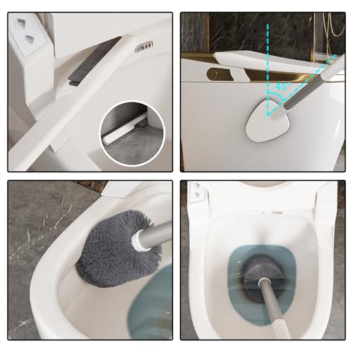 Basaza Toilet Bowl Brush and Holder, 3-in-1 Toilet Brush and Holder Set, Toilet Scrubber for Bathroom, White Hidden Toilet Cleaner Brushes, Floor-Standing or Wall-Mounted - color: #B 3 in 1 Toilet Brush Set