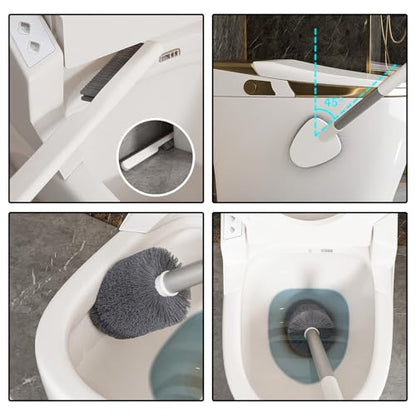 Basaza Toilet Bowl Brush and Holder, 3-in-1 Toilet Brush and Holder Set, Toilet Scrubber for Bathroom, White Hidden Toilet Cleaner Brushes, Floor-Standing or Wall-Mounted - color: #B 3 in 1 Toilet Brush Set