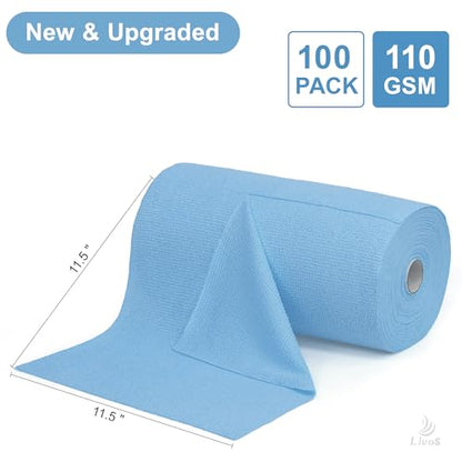 LIVOS Microfiber Cleaning Cloth Roll - 100 Pack, Reusable Paper Towels, Microfiber Towels for Car, Super Absorbent Cleaning Rags for House,Kitchen,Window-Blue, 11.5"x11.5"|Lightweight, Quickly Dry - color: Blue
