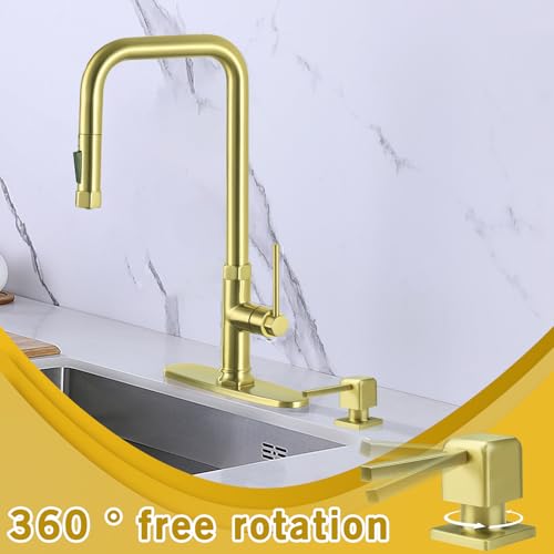 Soap Dispenser for Kitchen Sink, Gold Built in Soap Dispenser with 17 OZ PE Soap Bottle, Refill from Top Design Under Counter Stainless Steel Pump Head Lotion Dispenser - color: Brushed Gold-1