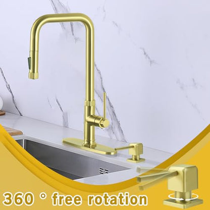 Soap Dispenser for Kitchen Sink, Gold Built in Soap Dispenser with 17 OZ PE Soap Bottle, Refill from Top Design Under Counter Stainless Steel Pump Head Lotion Dispenser - color: Brushed Gold-1
