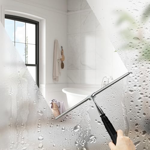 12-51’’ Telescopic Window Squeegee for High Windows, 2-in-1 Window Cleaning Kit with Extra Silicone Blade & Hook, Professional Squeegee for Shower Glass Doors (Window Squeegee Set)