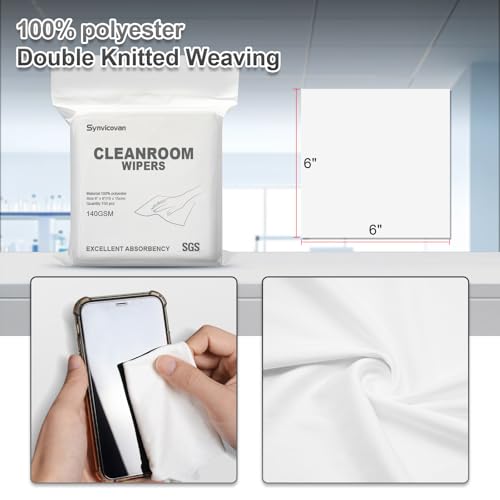 Cleanroom Wipers 6"x6"(150 Pcs, 100% Polyester, Class 100, 140GSM) Double Knit 100% Lint Free Cloths with Ultra-fine Filaments, Laser Sealed Edge Ultra-Soft Wipers - size: 150 Count (Pack of 1)