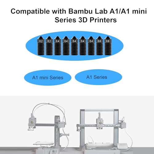 9Pcs 3D Printer A1/A1 Mini Hardened Steel Nozzles kit for A1 Mini /A1 Hotend, A1 Hardened Steel Nozzles 0.2/0.4/0.6mm Compatible for Bambu Lab A1/A1 Mini Hotend Print Head Accessories, - style: 9Pcs A1/A1 Mini Hardened Steel Nozzles kit