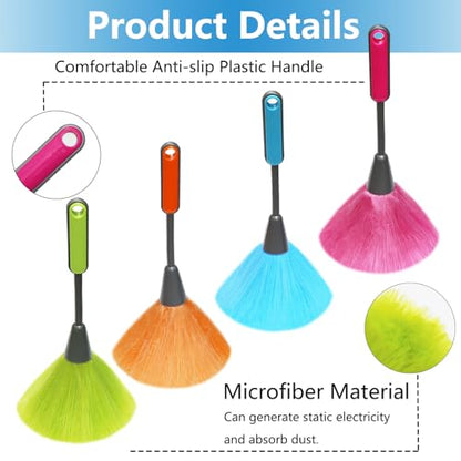 4 Pack 10" Small Microfiber Duster, Delicate Fluffy Microfiber Feather Duster, Suitable for Light Daily Household Dusting, Perfect for Cleaning Desk, Computer Screen, TV Screen, Books, Photo Frames